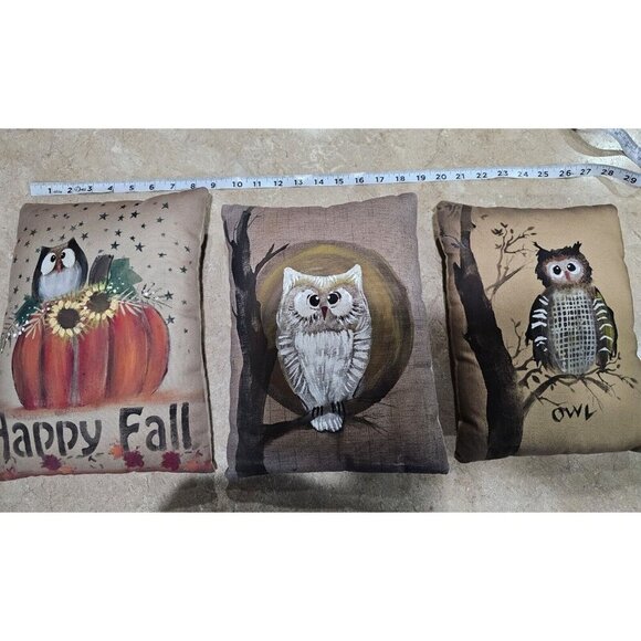 Set of 3 Handmade and Hand Painted Owl Pillows - Picture 2 of 9
